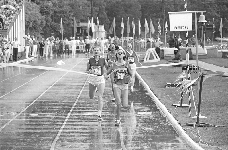 Fifteen-year-old Decker wins the 1974 USSR-USA track meet. Photo credit: AP Images